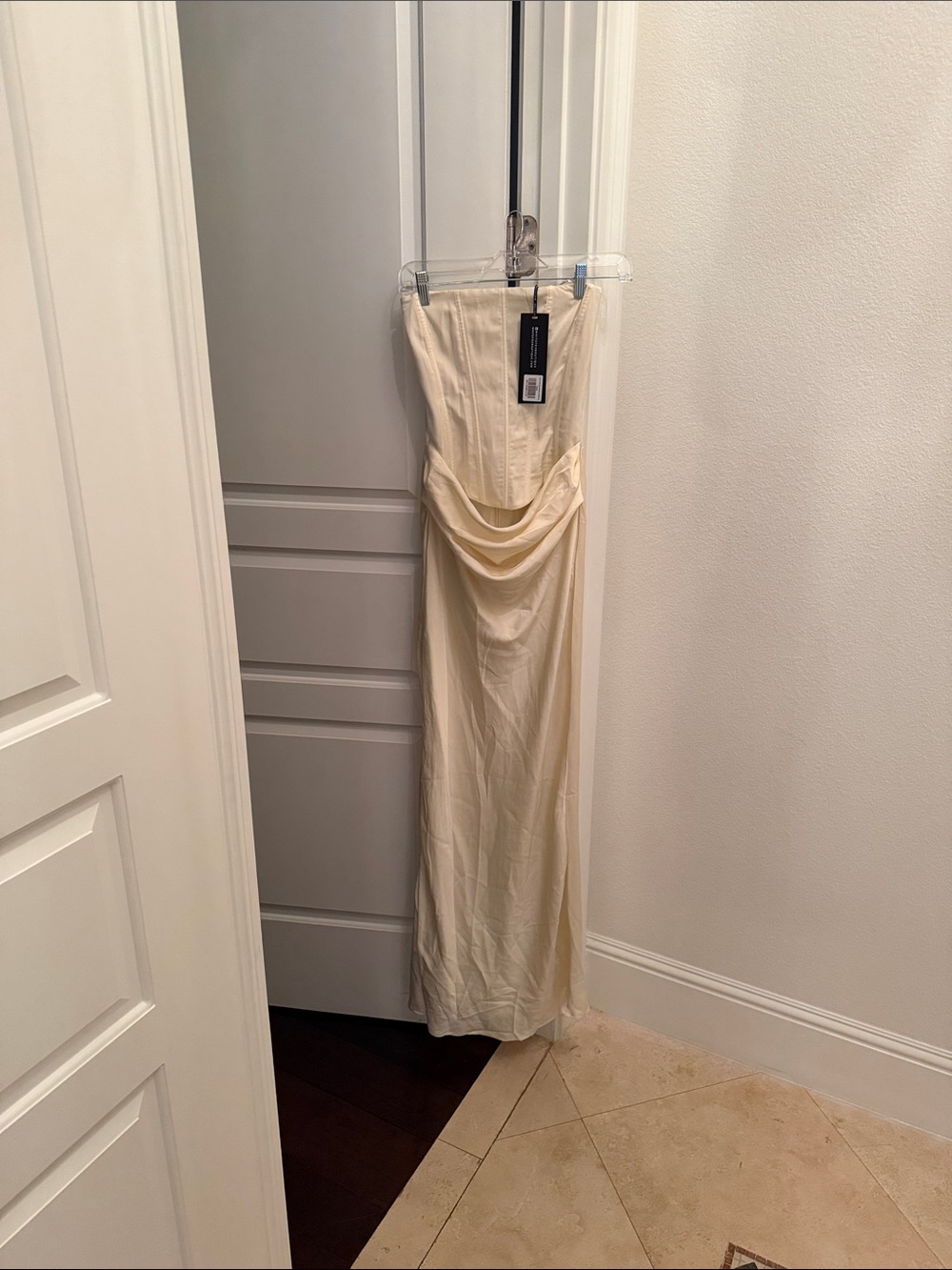White Fox Boutique Cream Draped Maxi Dress
